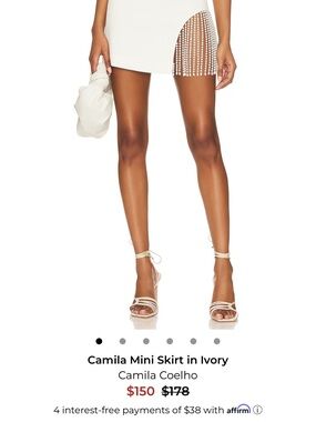 Camila Coelho Ivory Mini Skirt with Fringe Crystal Trim